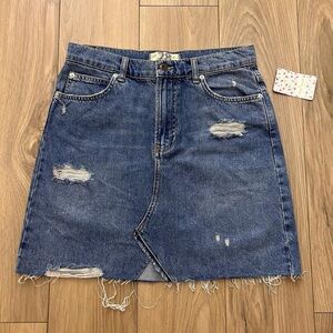 Free People Blue Distressed Midi Skirt